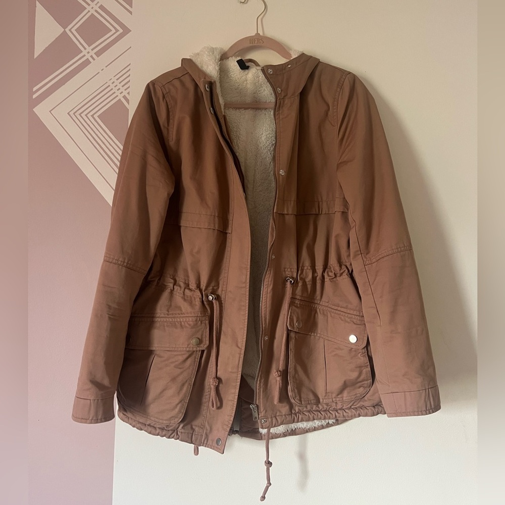 Divided by H&M Faux Fur Lined Utilty Jacket Size 12 in Blush Pink